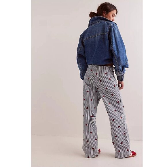 Free People Striped Straight Leg Pants - Blue and Red - Picture 3 of 10